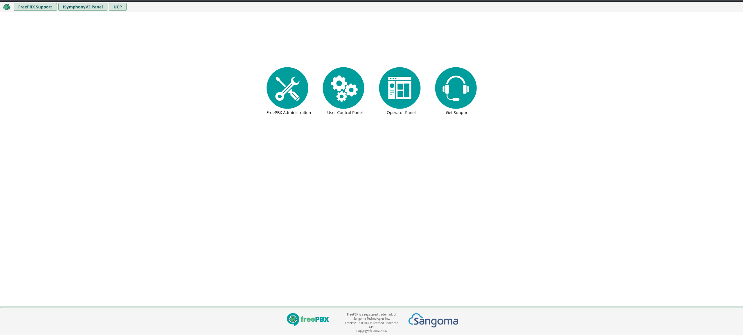 FreePBX landing page
